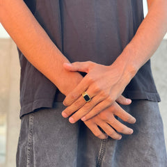 Gold Onyx Greek Ring