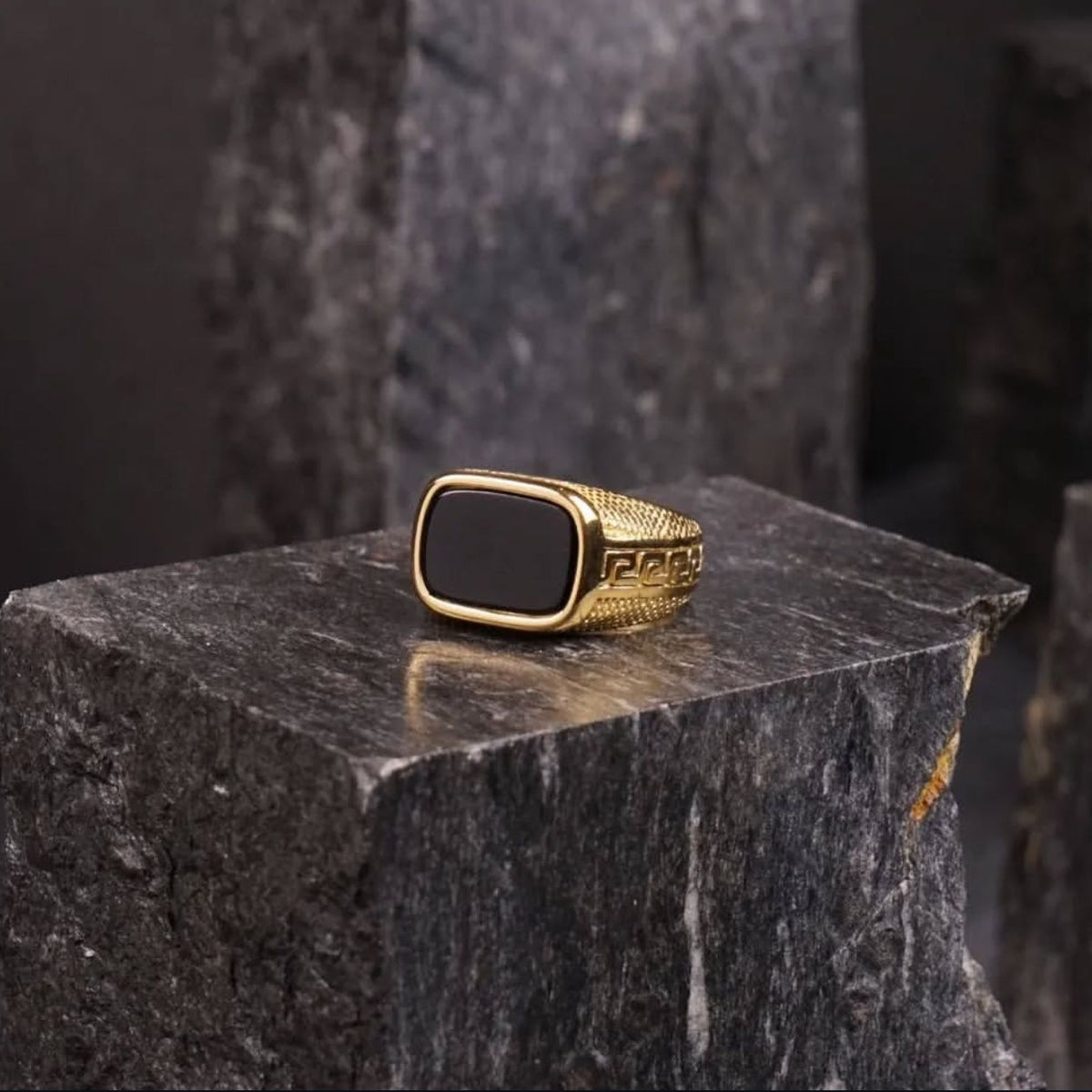 Gold Onyx Greek Ring