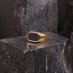 Gold Onyx Greek Ring