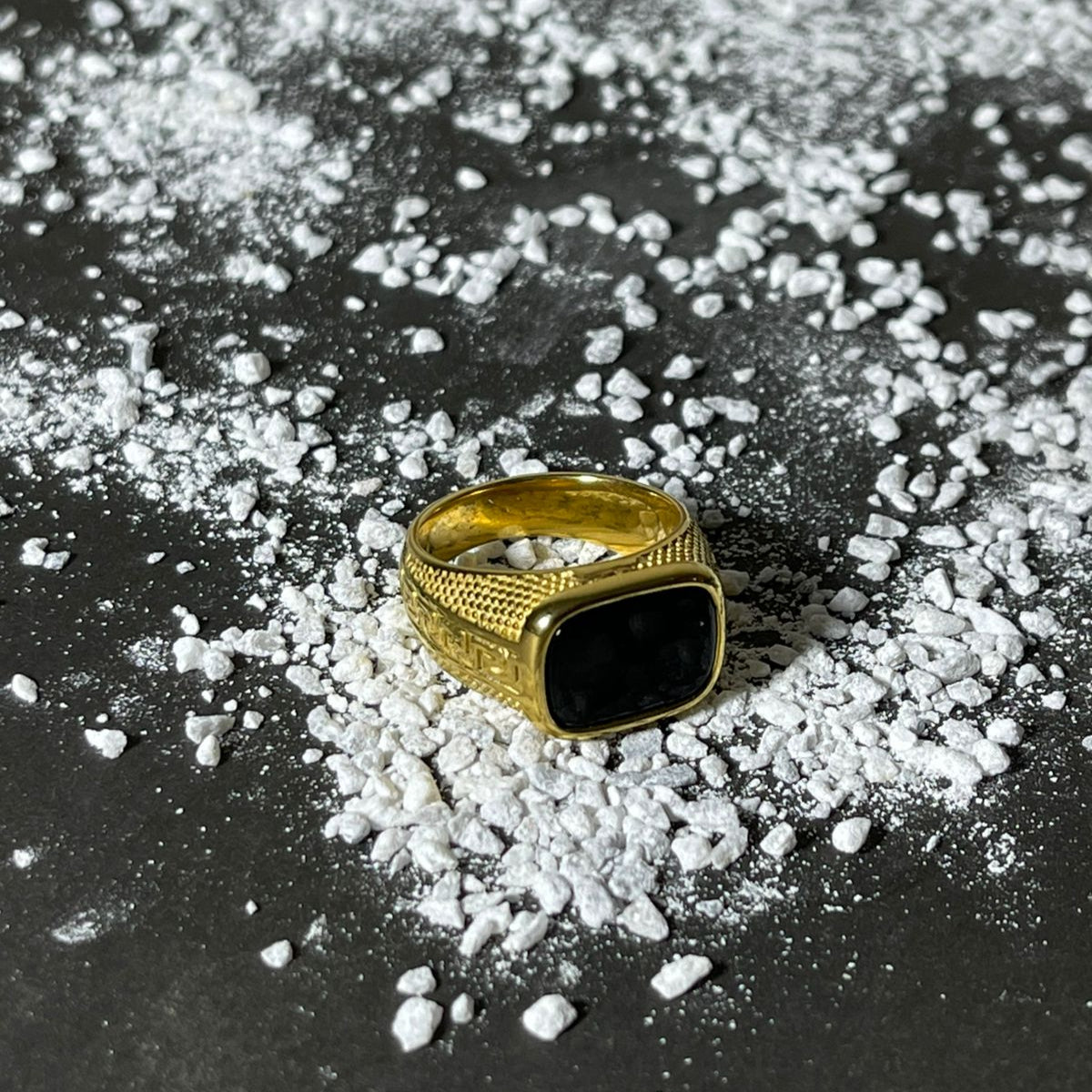Gold Onyx Greek Ring